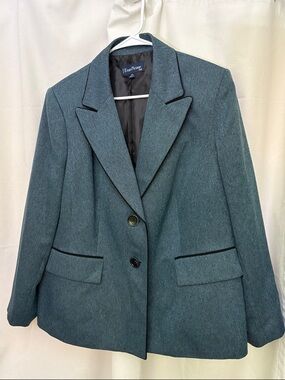Evan Picone Teal-Blue Wool Blend Blazer with Black Trim~Size 16W